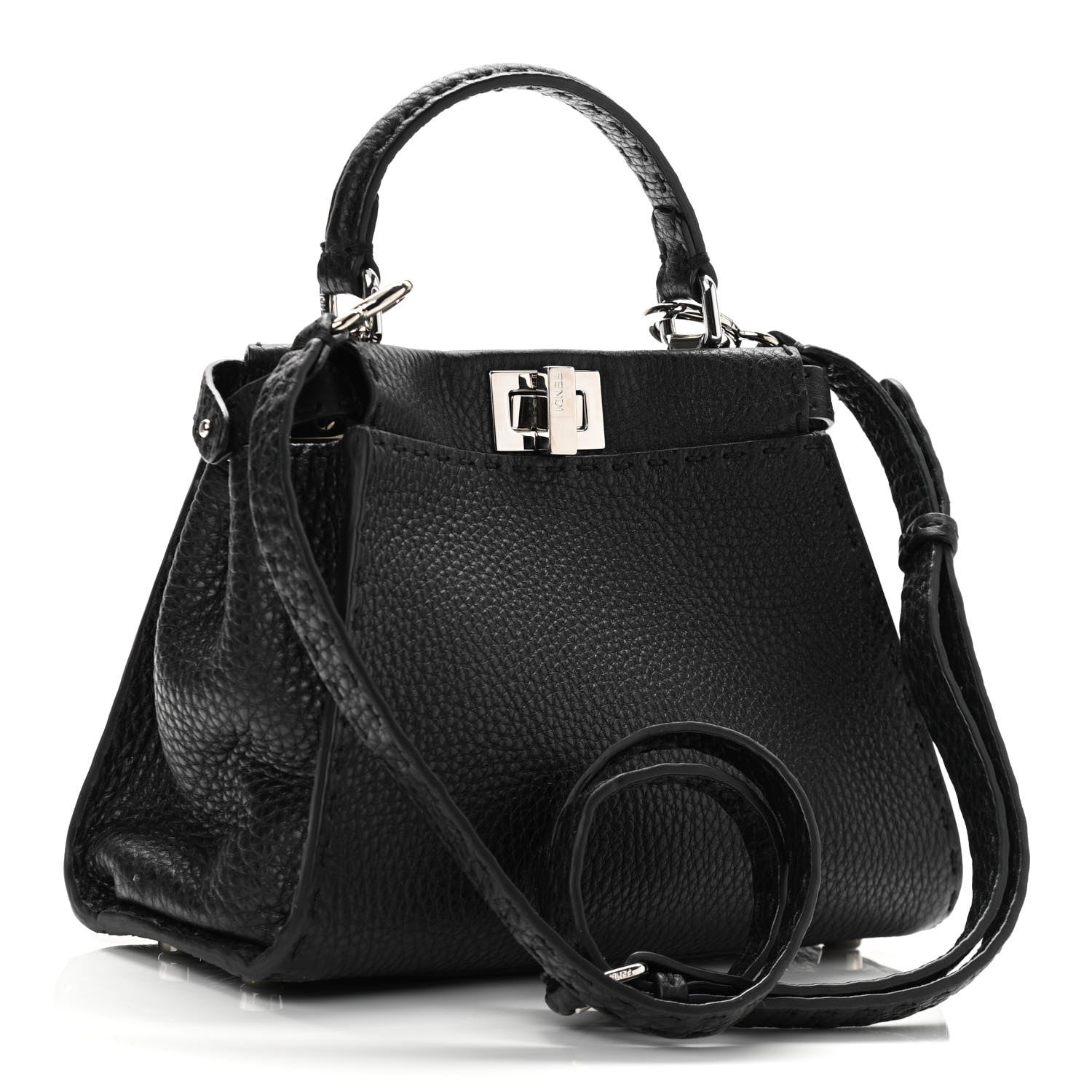 Fendi Cuoio Romano Selleria Bi-Color Mini Peekaboo Iconic Satchel Black Mou 4 of 10