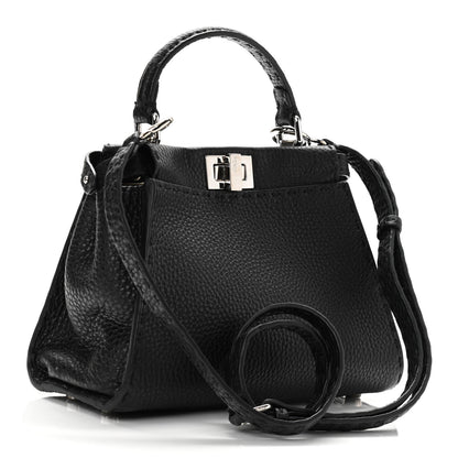 Fendi Cuoio Romano Selleria Bi-Color Mini Peekaboo Iconic Satchel Black Mou 4 of 10