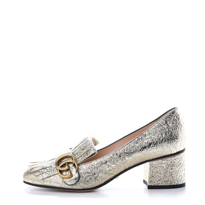 Gucci Galassia GG Marmont Fringe 50mm Loafer Pumps 37.5 Platino 1 of 9