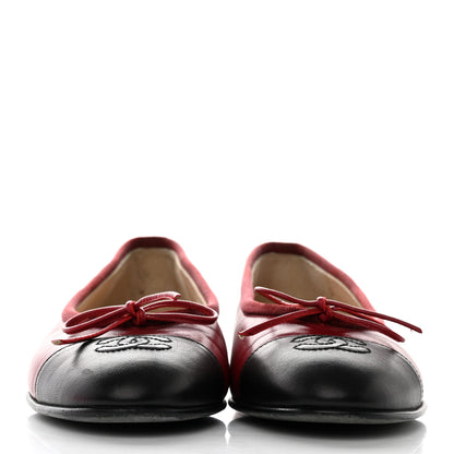 Chanel Lambskin CC Cap Toe Ballerina Flats 36 Red Black 2 of 12