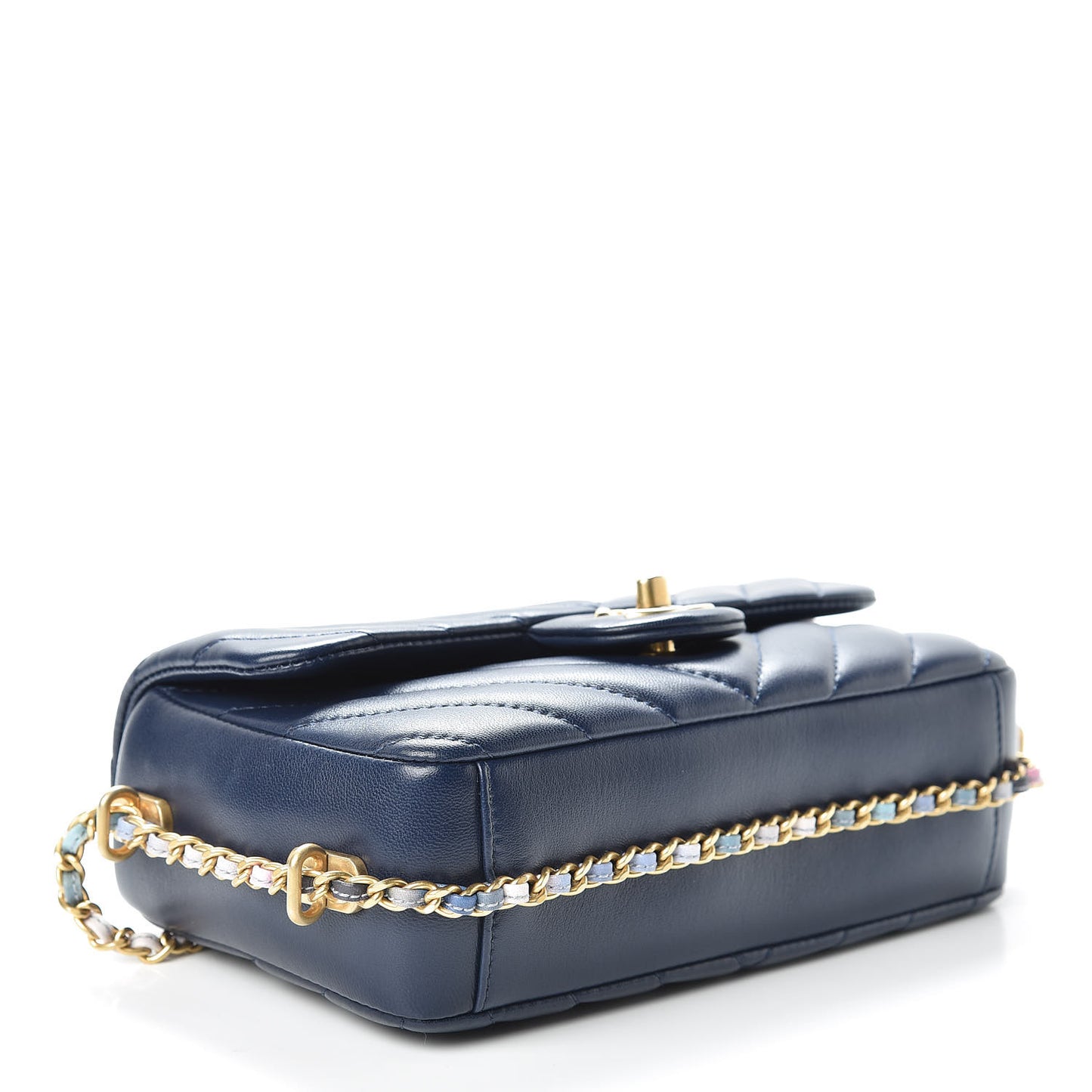 Lambskin Chevron Quilted Mini Chain Around Rectangular Flap Blue