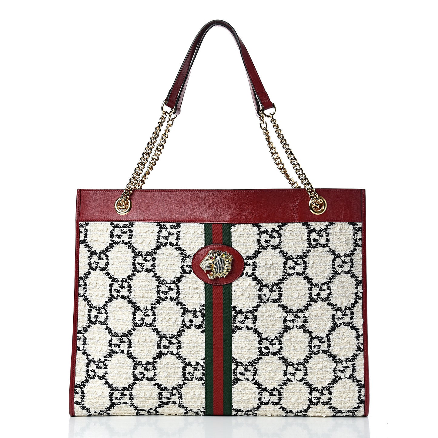 Tweed GG Monogram Large Rajah Chain Tote White Black Romantic Cherry