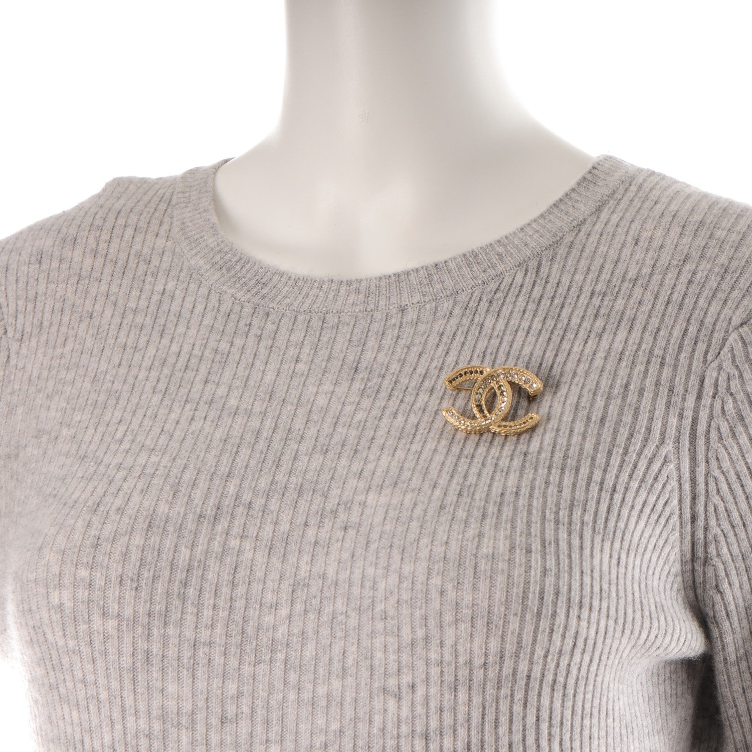 Chanel Crystal CC Brooch Light Gold 2 of 5