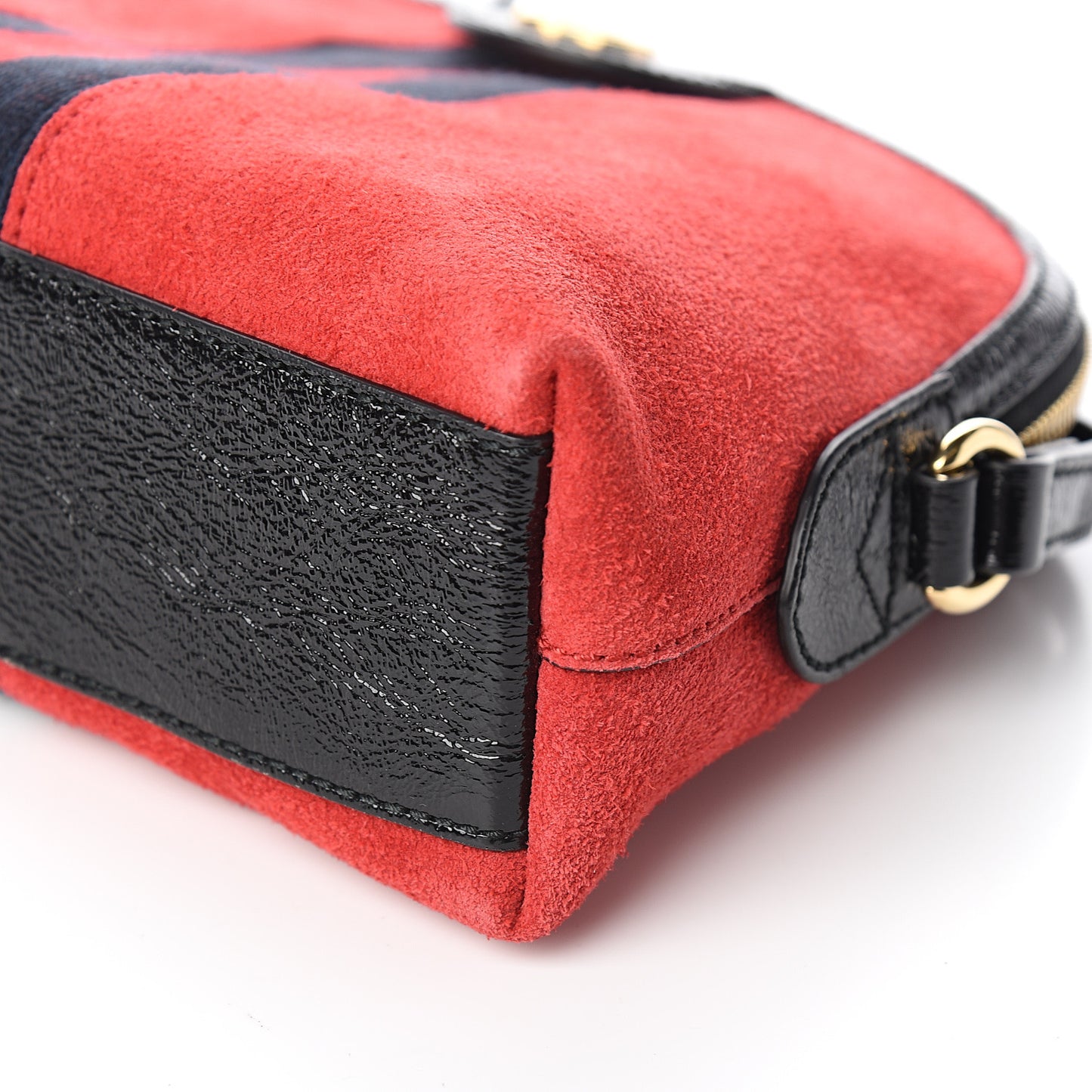 Suede Patent Web GG Small Ophidia Dome Shoulder Bag Hibiscus Red