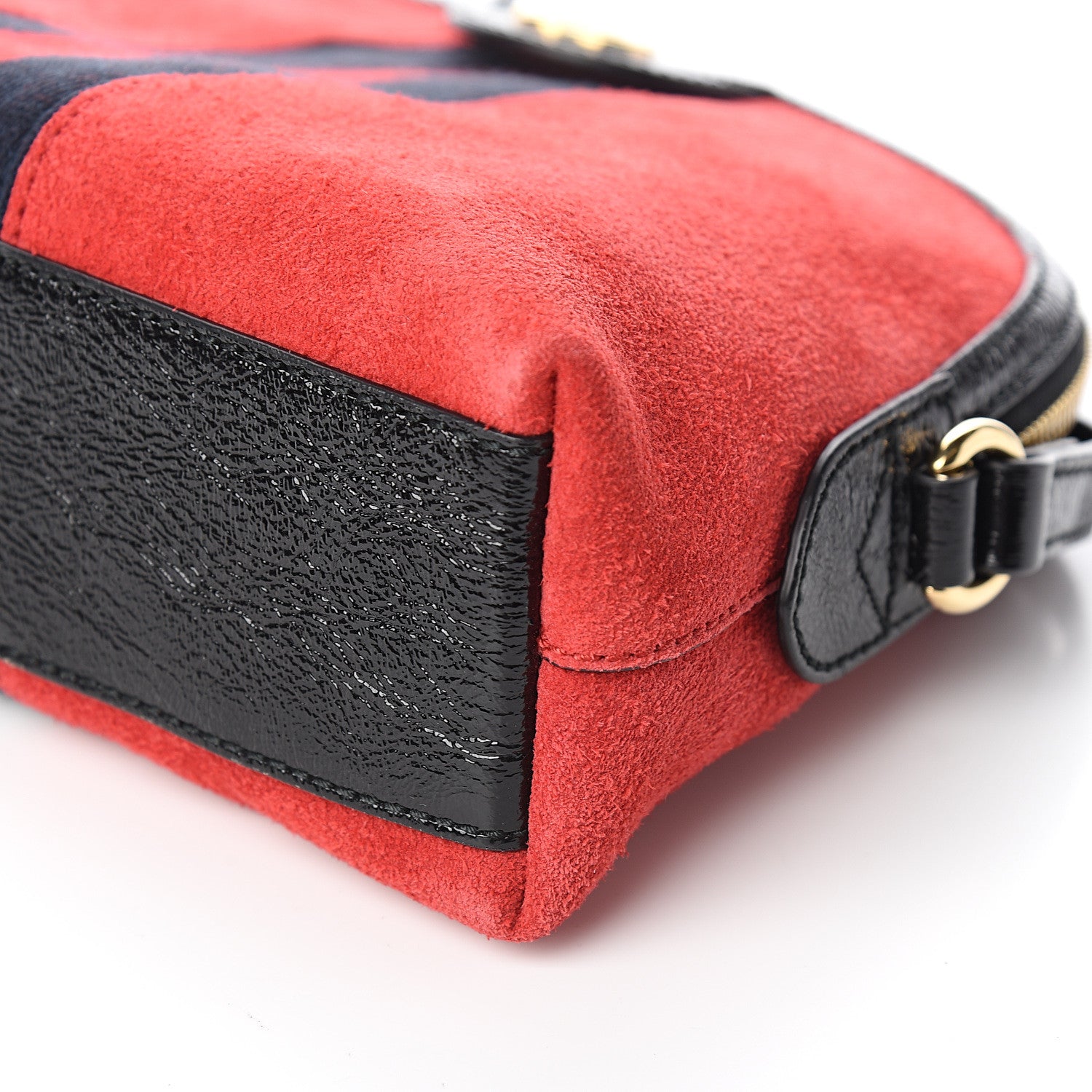 Gucci Suede Patent Web GG Small Ophidia Dome Shoulder Bag Hibiscus Red 8 of 9