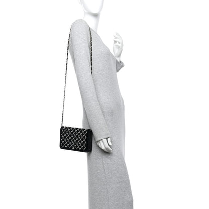 Chanel Velvet Pearl Diamond Embellished Wallet On Chain WOC Black 2 of 11