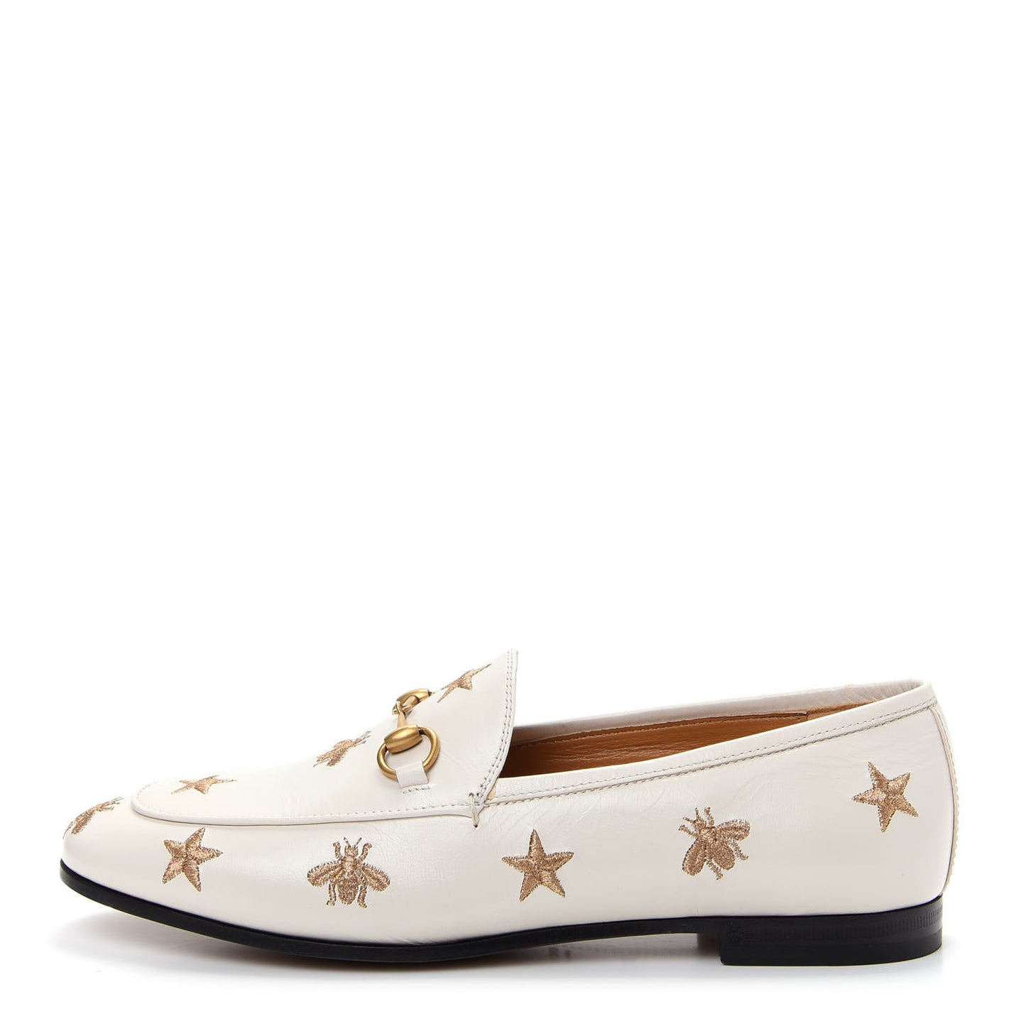 Goatskin Bee Star Embroidered Womens Jordaan Loafers 38.5 Mystic White