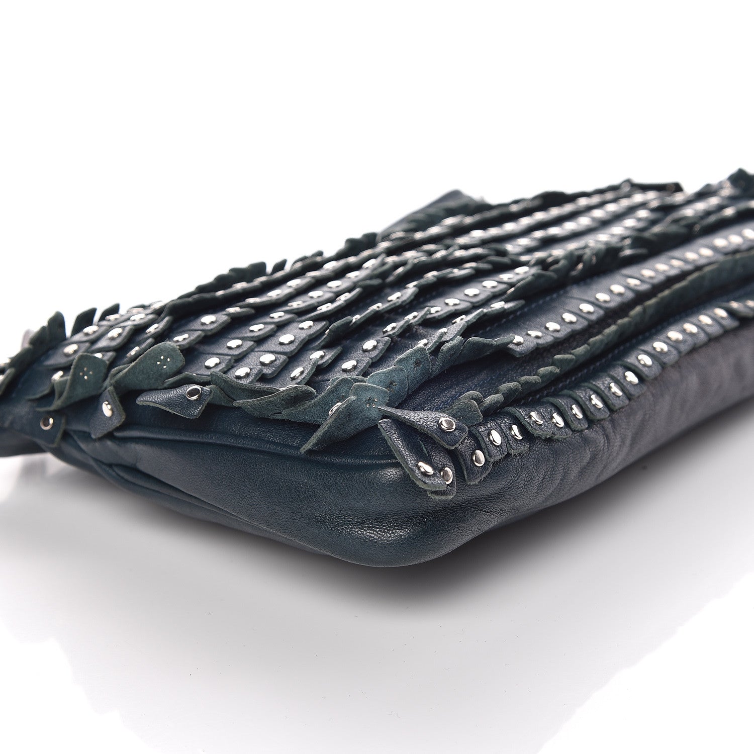 Jimmy Choo Lambskin Studded Fringe Zulu Clutch Turquoise 5 of 10