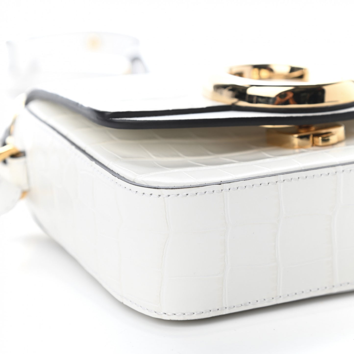Calfskin Crocodile Embossed Mini C Double Carry Brilliant White