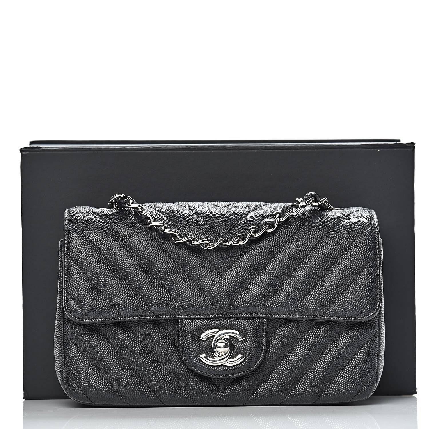 Chanel Caviar Chevron Quilted Mini Rectangular Flap Black 11 of 11
