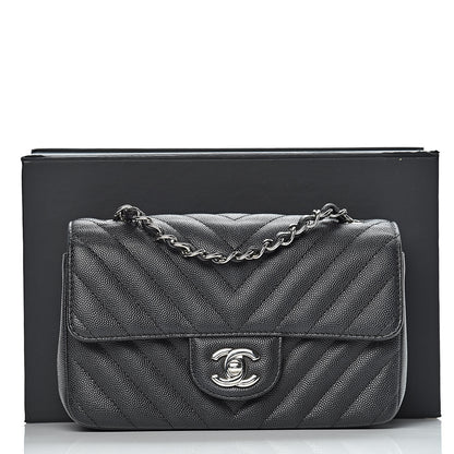 Chanel Caviar Chevron Quilted Mini Rectangular Flap Black 11 of 11