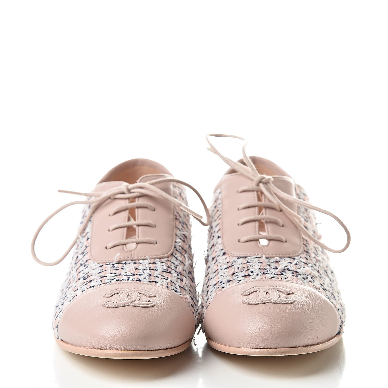 Chanel Tweed Cap Toe CC Lace Up Oxford 36.5 Pink 2 of 9