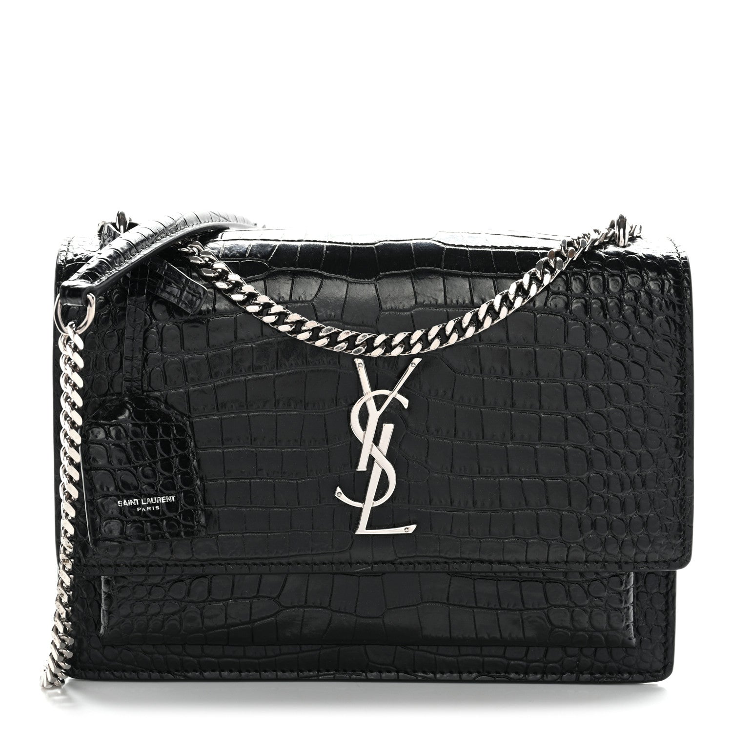 Saint Laurent Calfskin Crocodile Embossed Medium Monogram Sunset Black 1 of 11