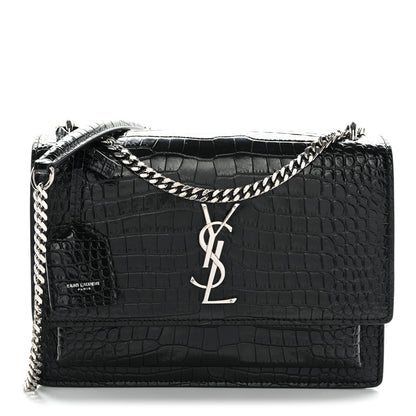Saint Laurent Calfskin Crocodile Embossed Medium Monogram Sunset Black 1 of 11