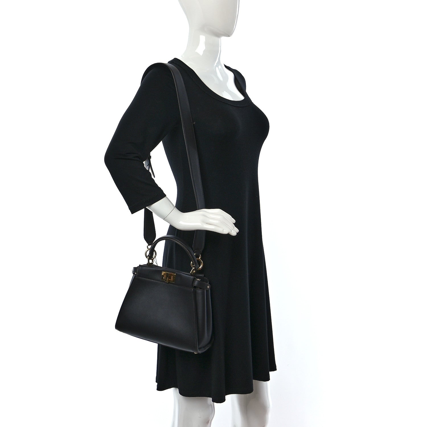 Fendi Vitello Seta Nabuk Pequin Mini Peekaboo Iconic Satchel Ebano Tobacco Moro 3 of 9