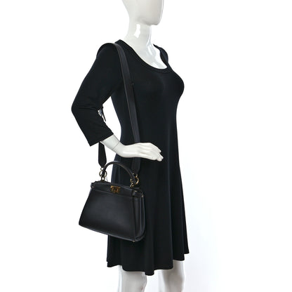 Fendi Vitello Seta Nabuk Pequin Mini Peekaboo Iconic Satchel Ebano Tobacco Moro 3 of 9