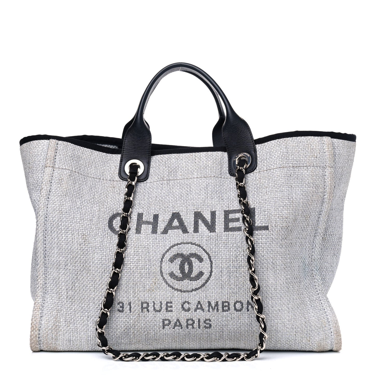 Woven Straw Raffia Medium Deauville Tote Grey