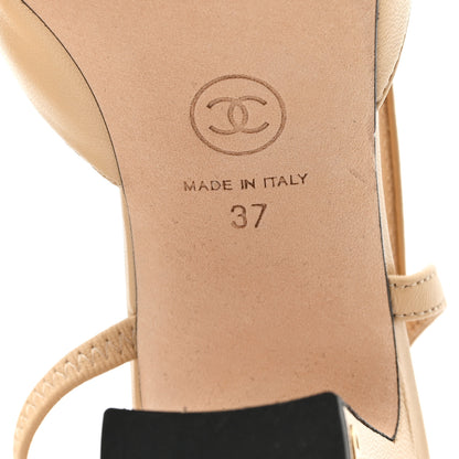 Chanel Goatskin Grosgrain Cap Toe CC Slingback Pumps 37 Beige Black 7 of 9