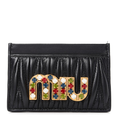 Miu Miu Nappa Matelasse Crystal Miu Card Case Black 1 of 8