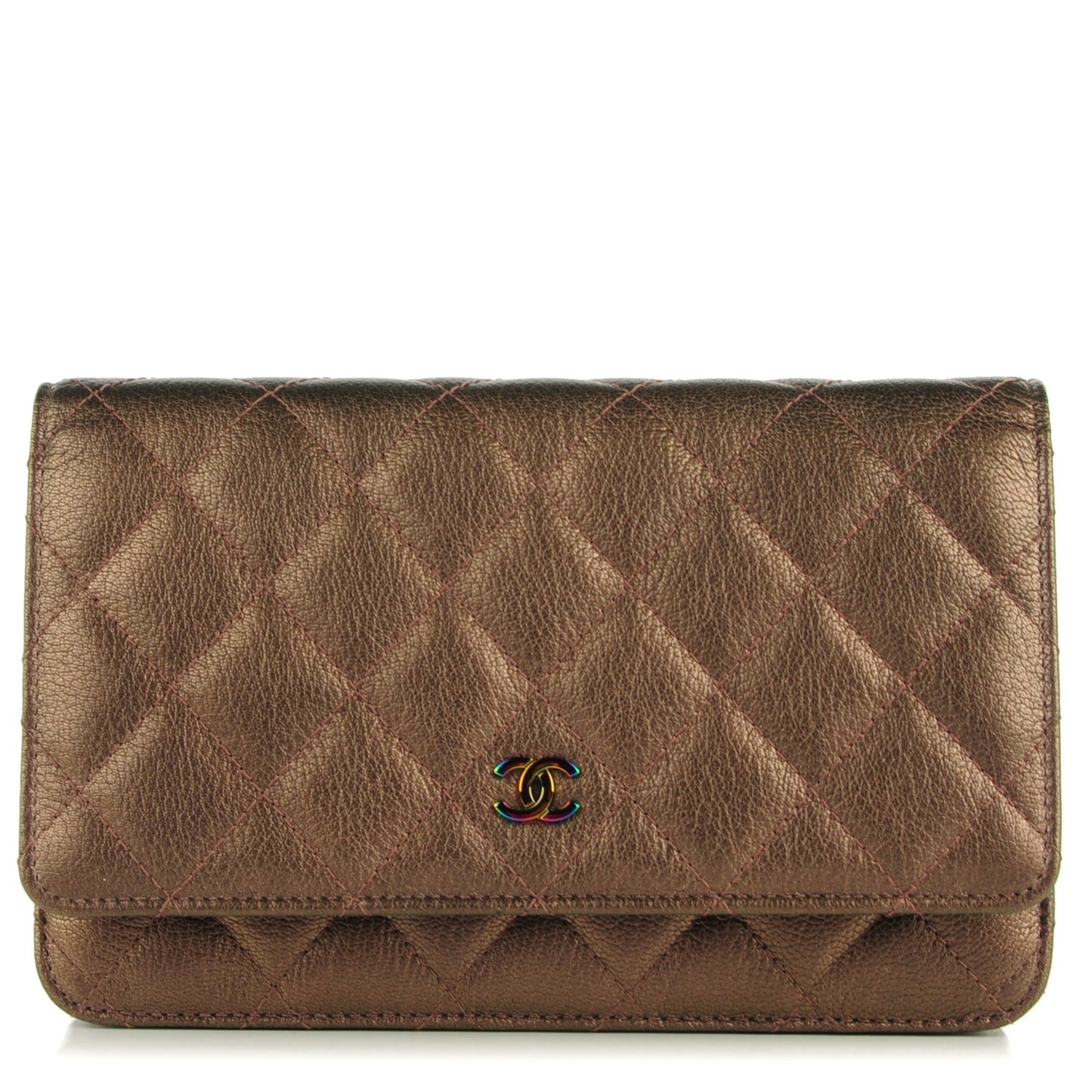 Iridescent Goatskin Quilted Wallet On Chain WOC Bronze