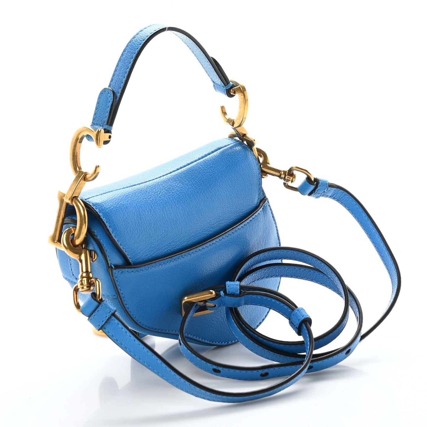 Goatskin Micro Saddle Bag With Strap Blue