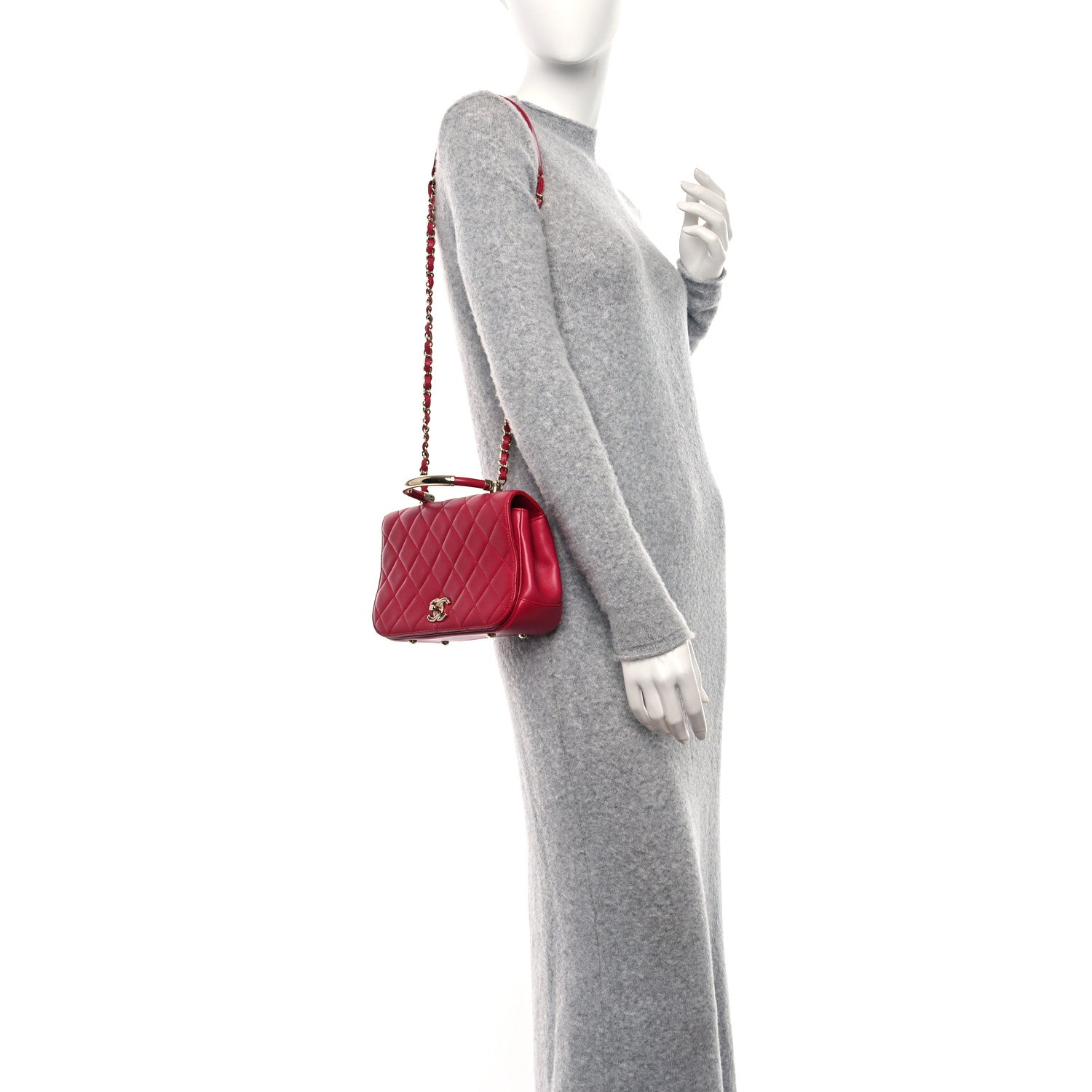 Chanel Lambskin Small Carry Chic Flap Dark Pink 2 of 9