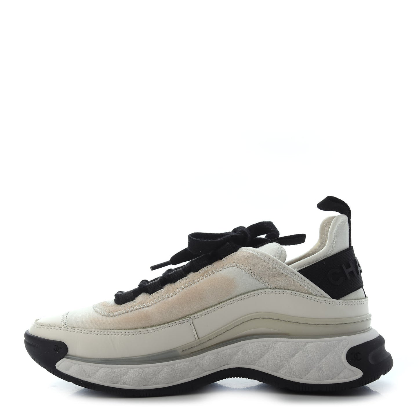Velvet Calfskin Mixed Fibers CC Sneakers 35.5 Ivory Black