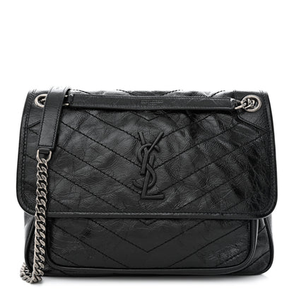 Saint Laurent Crinkled Calfskin Matelasse Monogram Medium Niki Chain Satchel Black 1 of 10