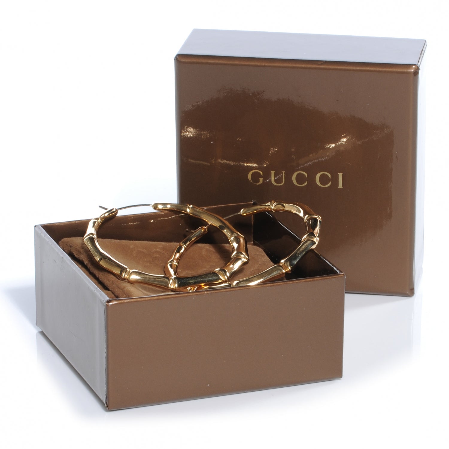 Gucci 18K Yellow Gold Bamboo Hoop Earrings 3 of 5