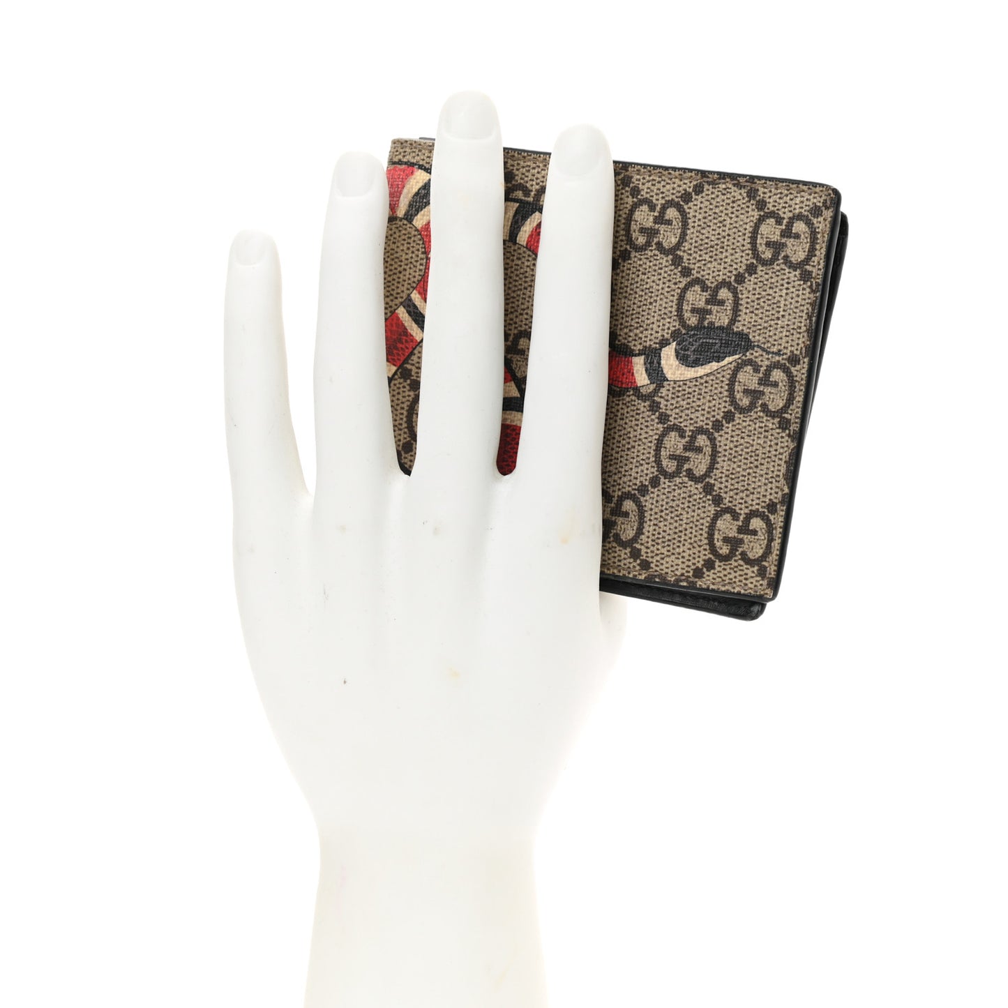GG Supreme Monogram Selleria Calfskin Kingsnake Nice Bi-Fold Wallet Beige Ebony Multicolor Black