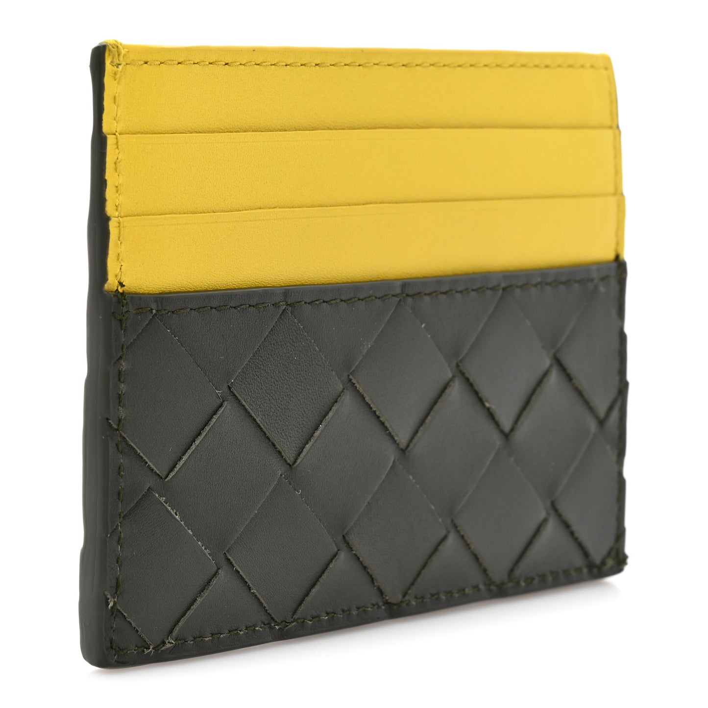 Nappa Intrecciato Card Holder Yellow Grey