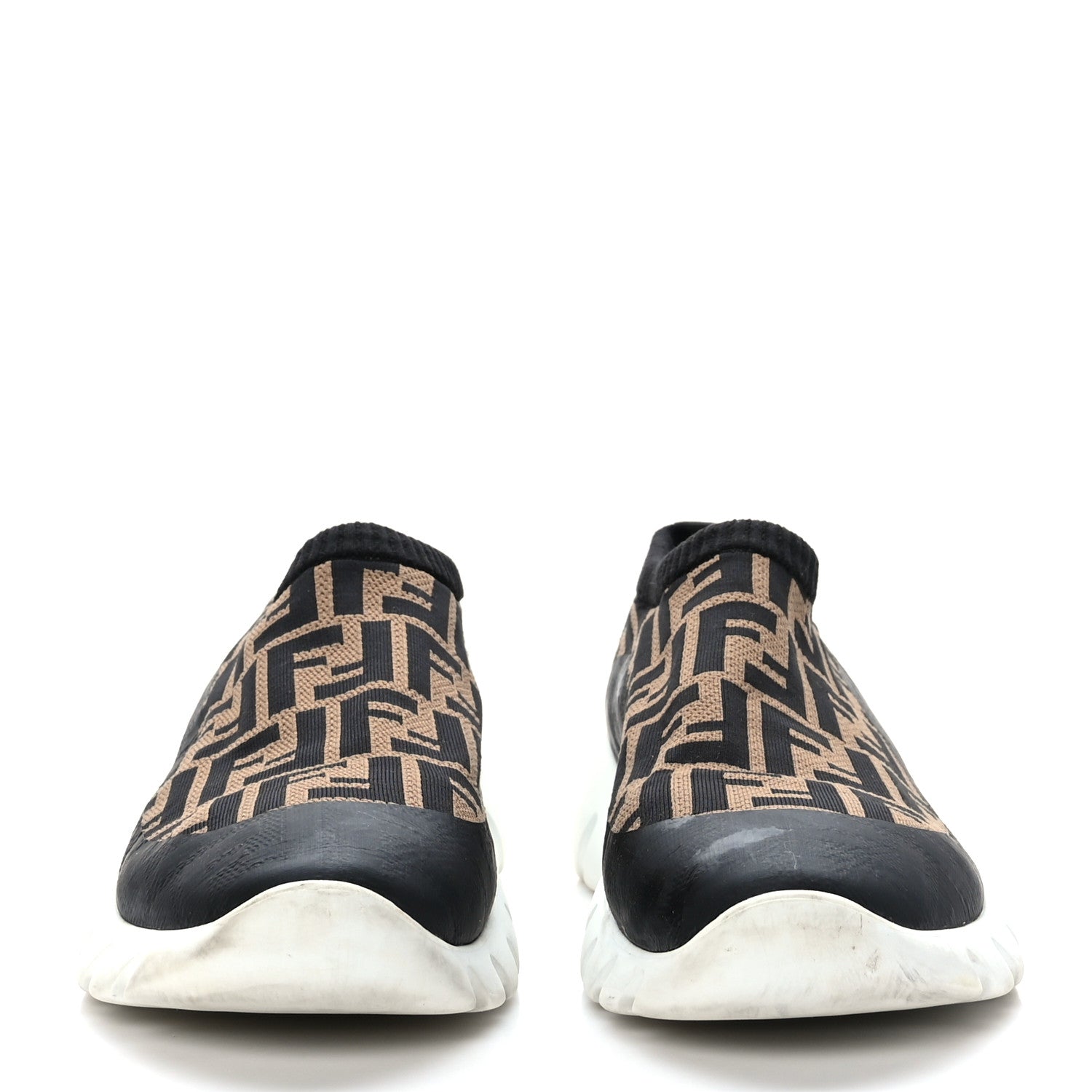 Fendi Jersey FF Mens Low Top Sock Sneakers 10 Black Tobacco 2 of 8
