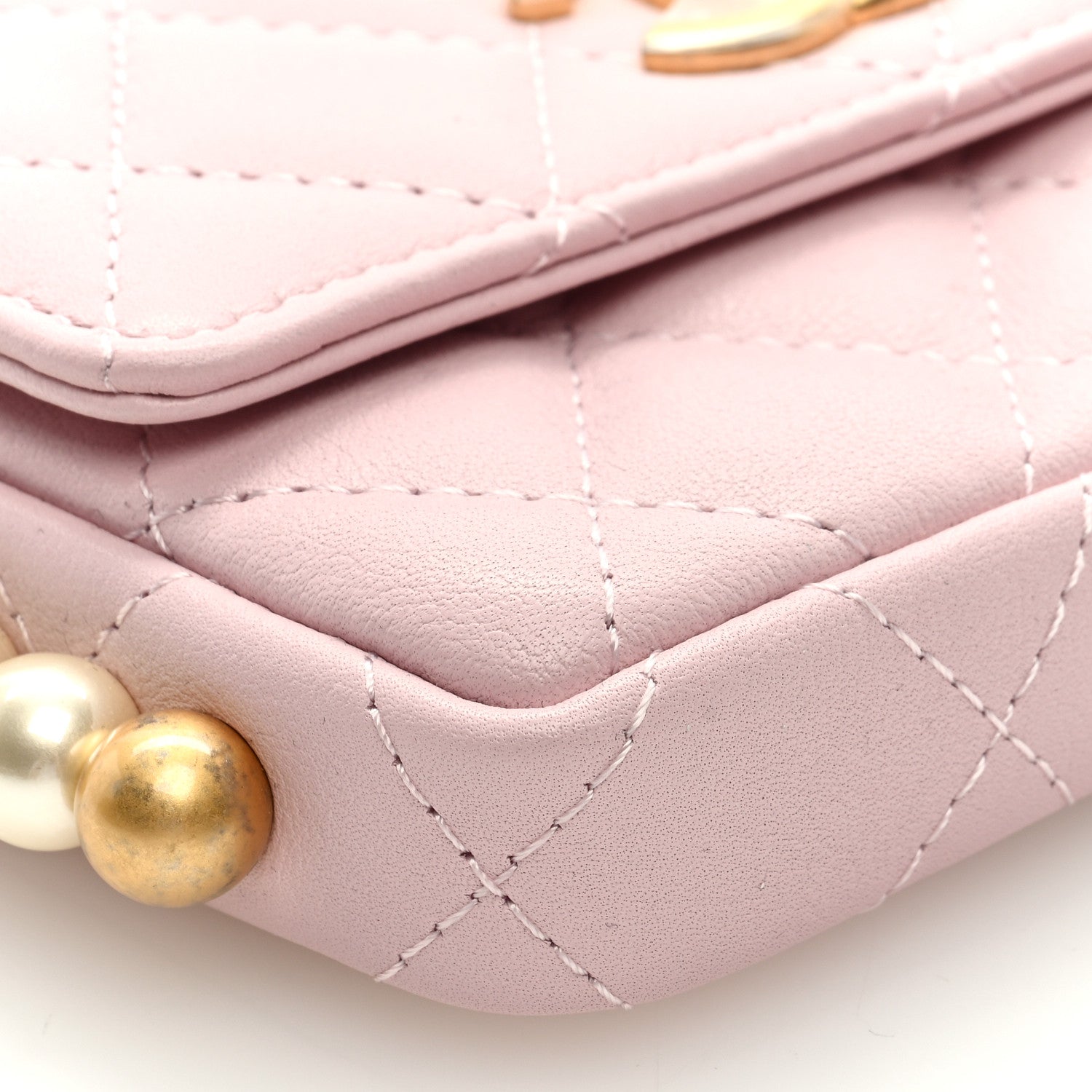 Chanel Calfskin Quilted About Pearls Card Holder Flap With Chain Light Pink 8 of 9