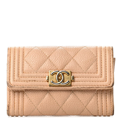 Chanel Caviar Quilted Boy Flap Card Holder Wallet Light Beige 1 of 5