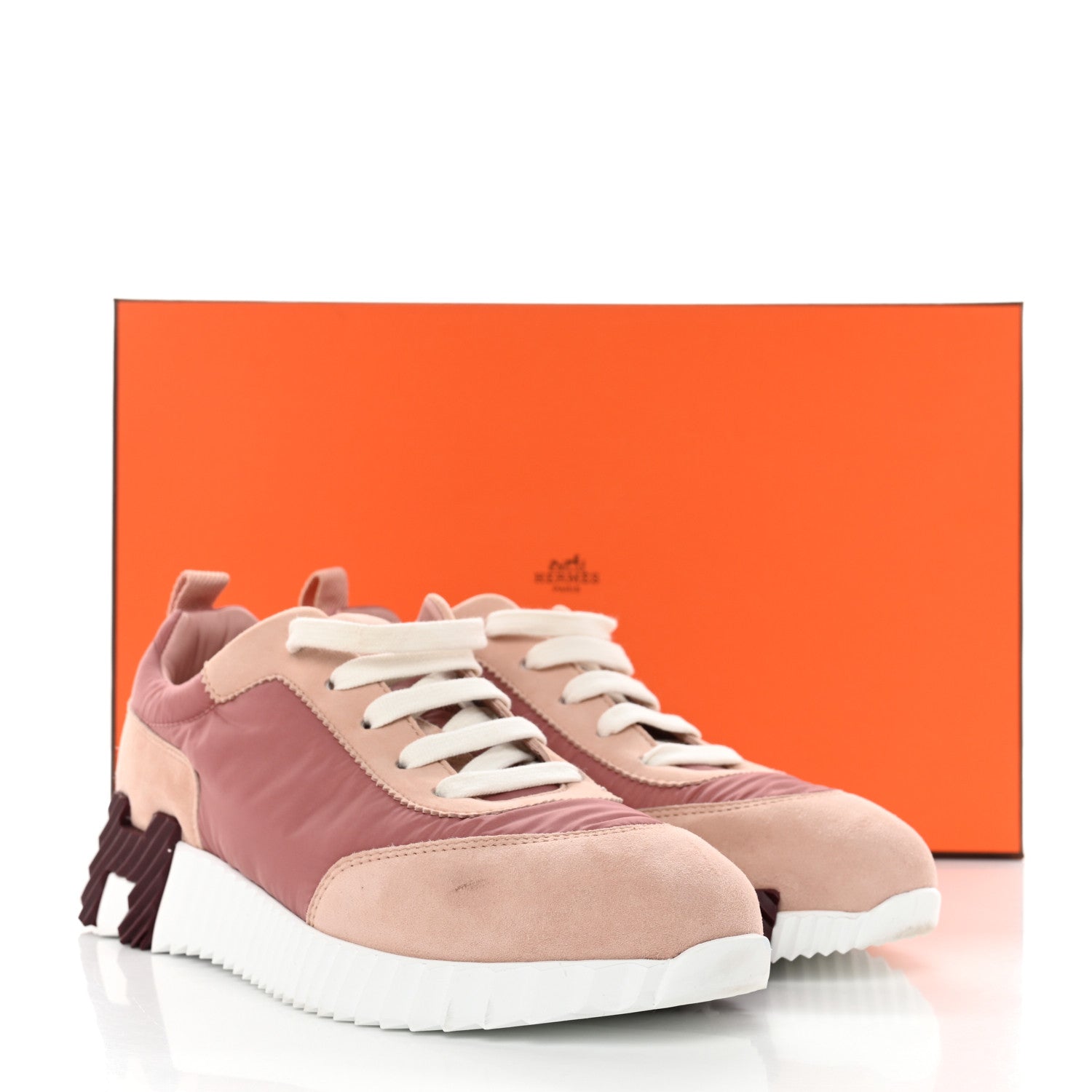 Hermes Parachute Fabric Suede Goatskin Bouncing Sneakers 37.5 Rose Rose Opaline 8 of 8