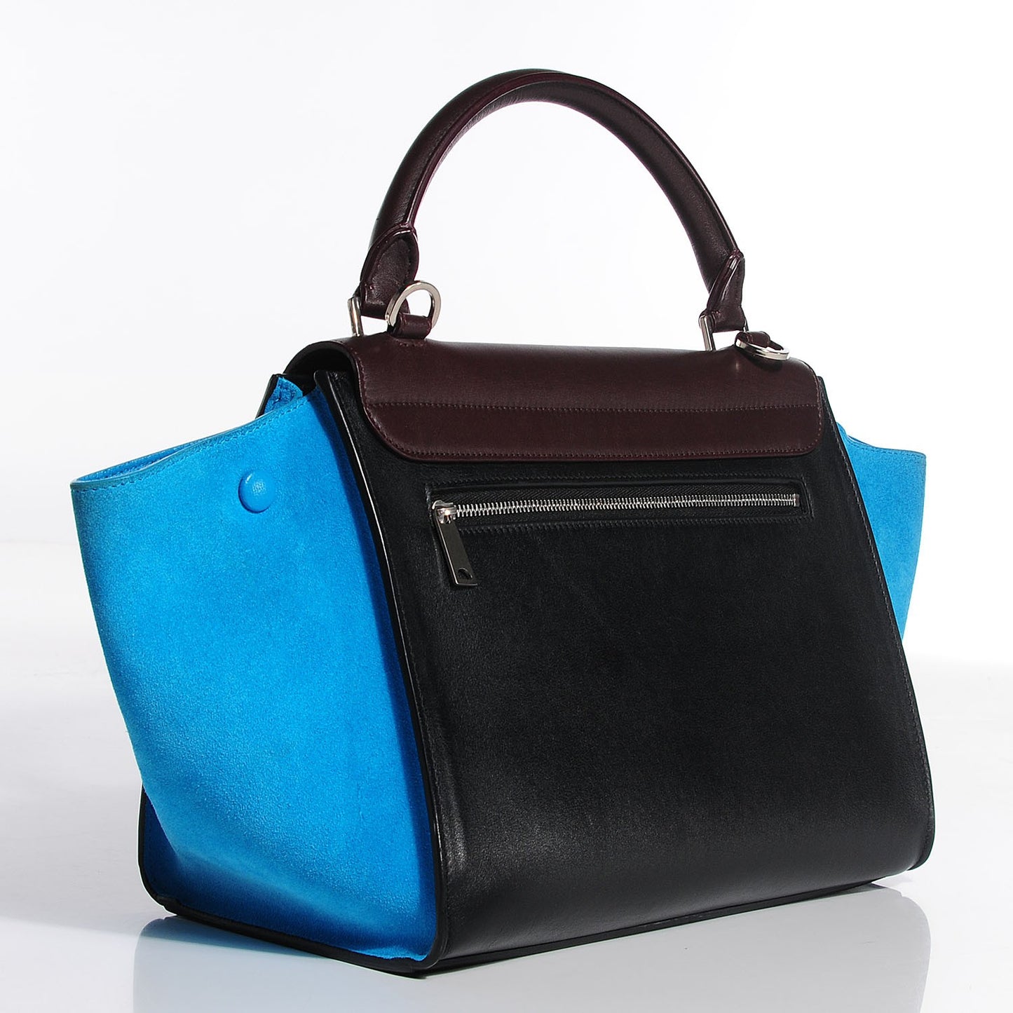 Smooth Calfskin Suede Small Tri-Color Trapeze Turquoise