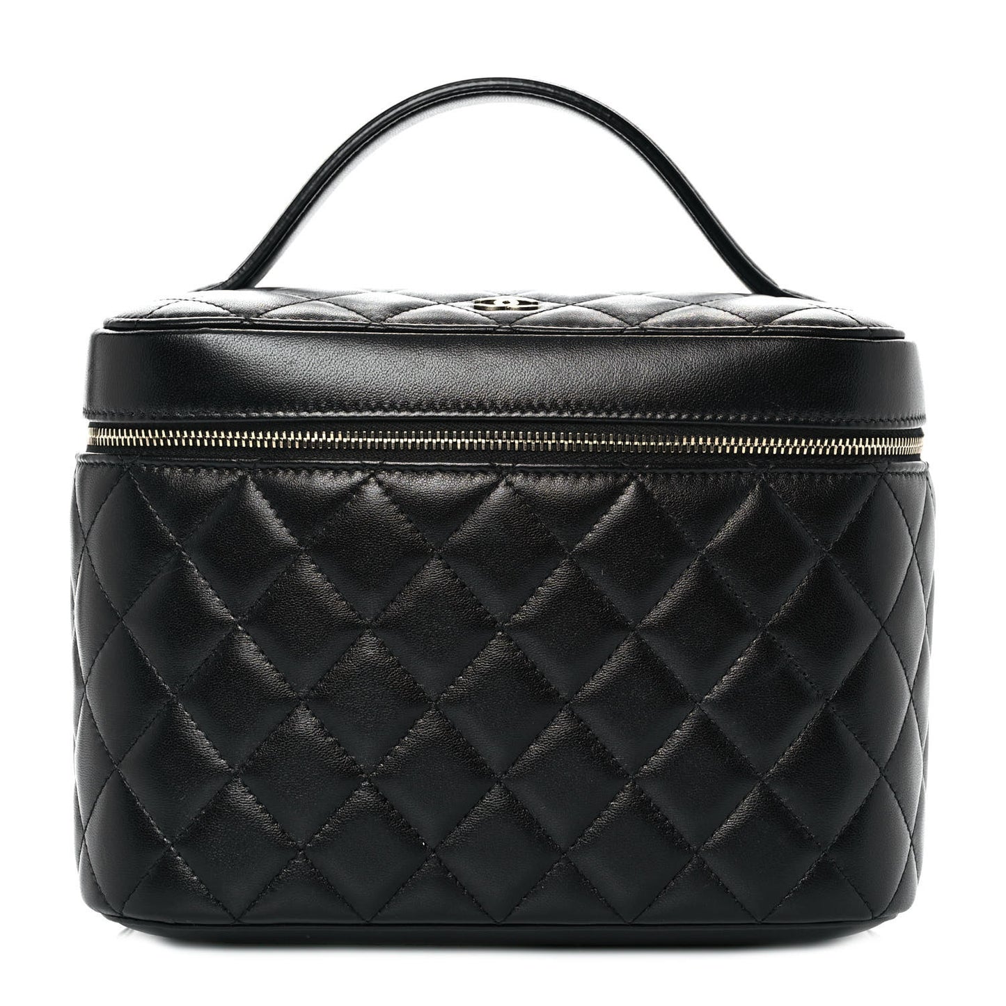 Lambskin Quilted Large Vanity Pouch Black