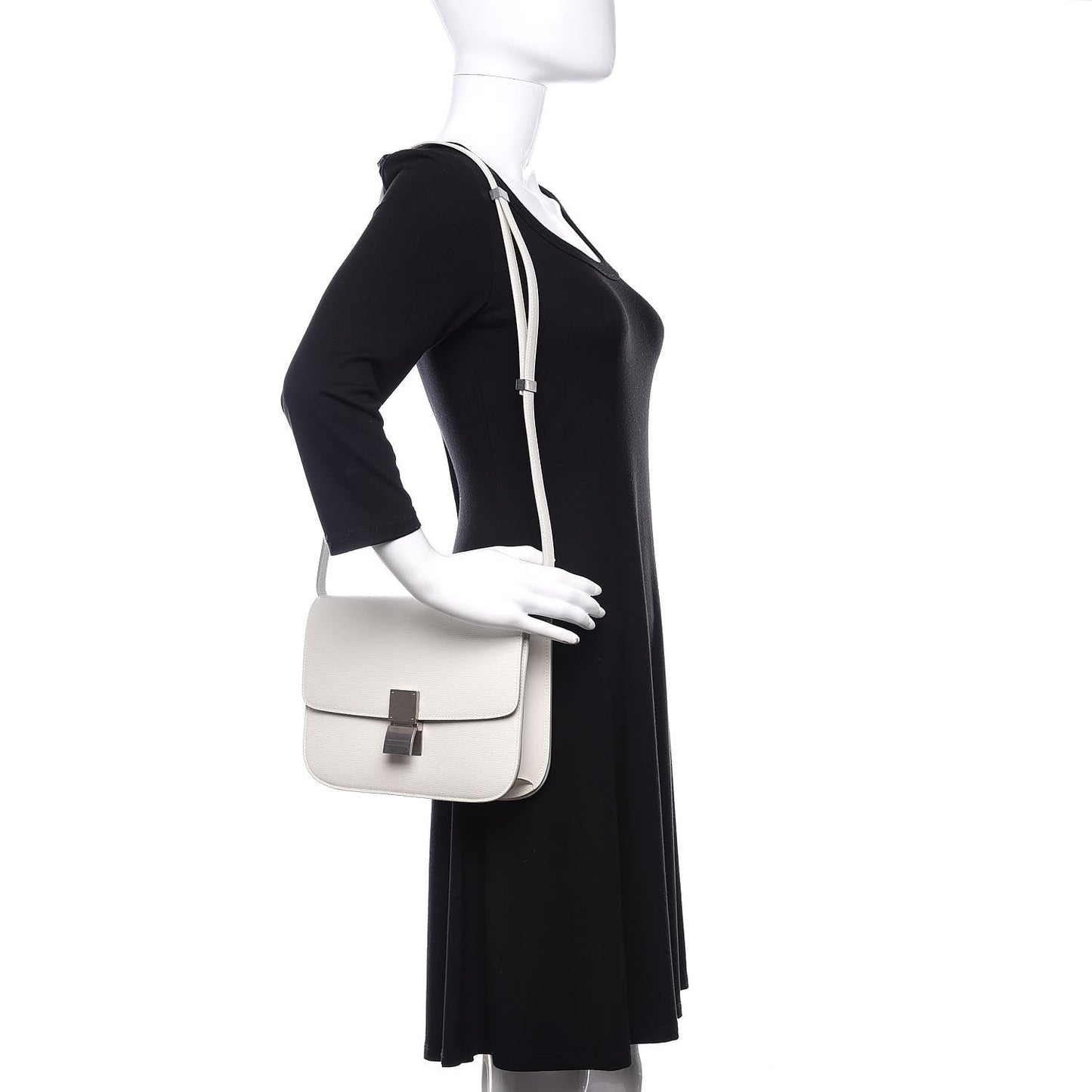 Liege Calfskin Medium Classic Box Flap Bag White
