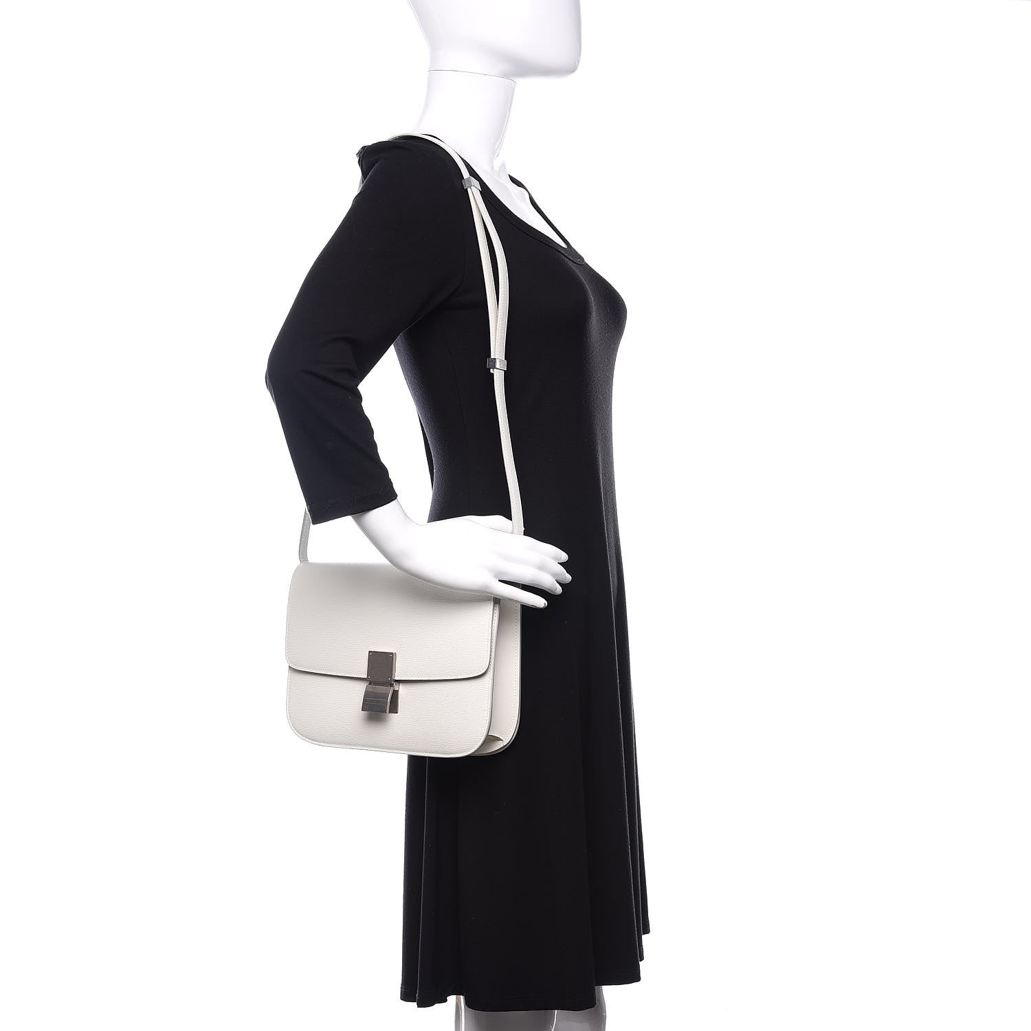 Celine Liege Calfskin Medium Classic Box Flap Bag White 2 of 10