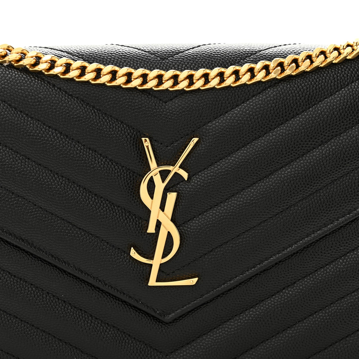 Grain De Poudre Matelasse Chevron Monogram Chain Wallet Black