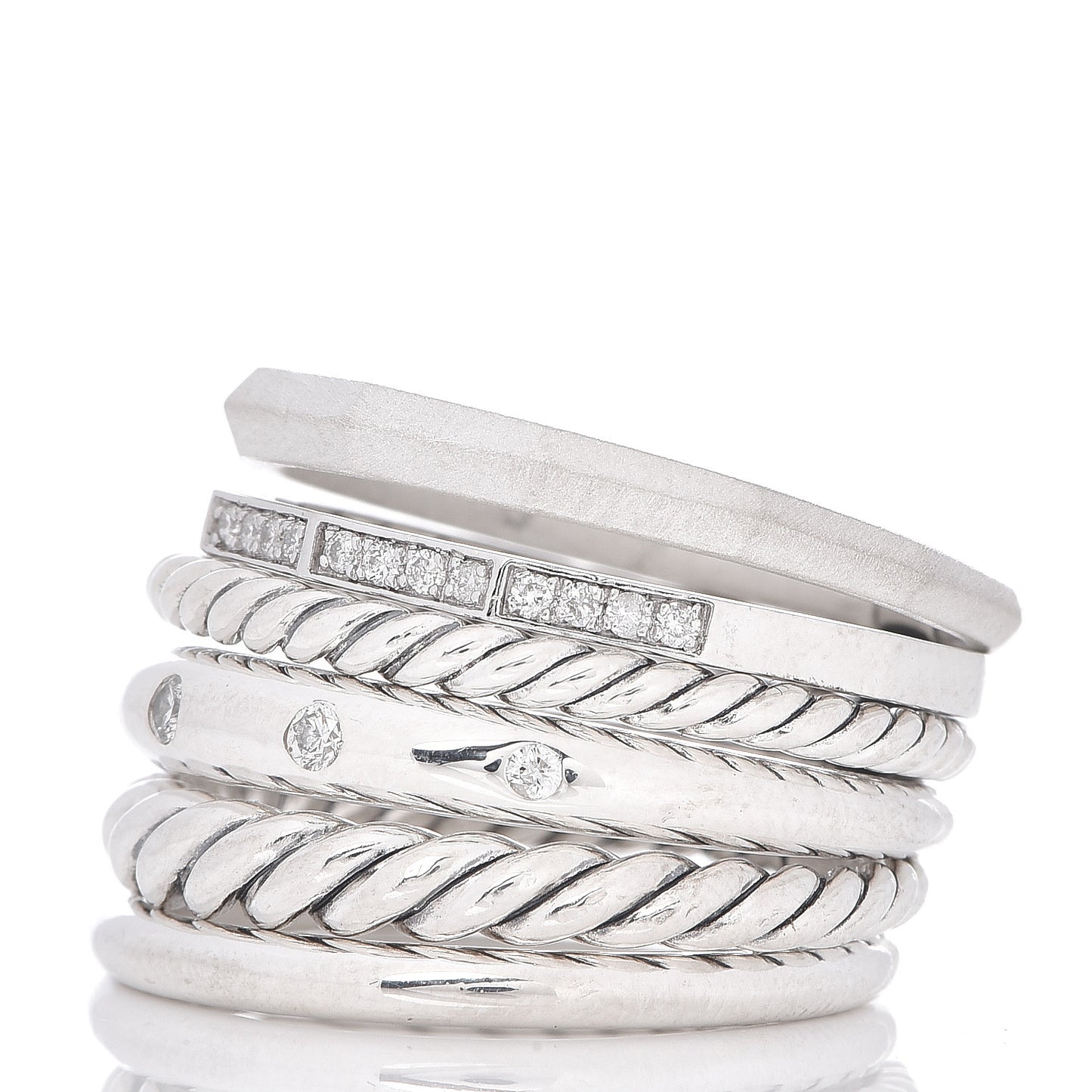 Sterling Silver Diamond 16mm Stax Wide Stacked Ring 56 7.75