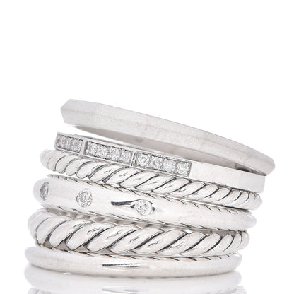 David Yurman Sterling Silver Diamond 16mm Stax Wide Stacked Ring 56 7.75 4 of 5