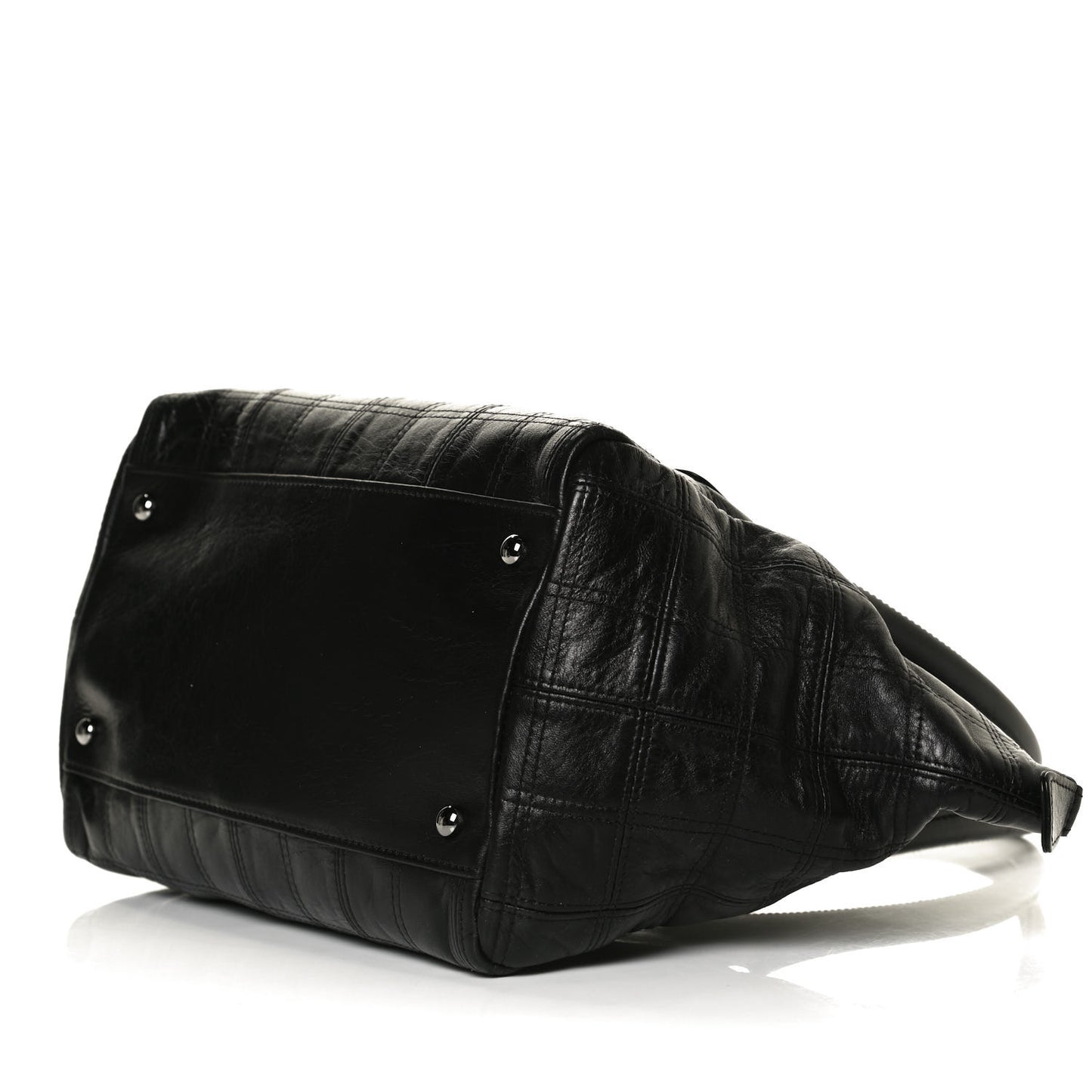 Lambskin Square Stitched Lax East West Tote Black