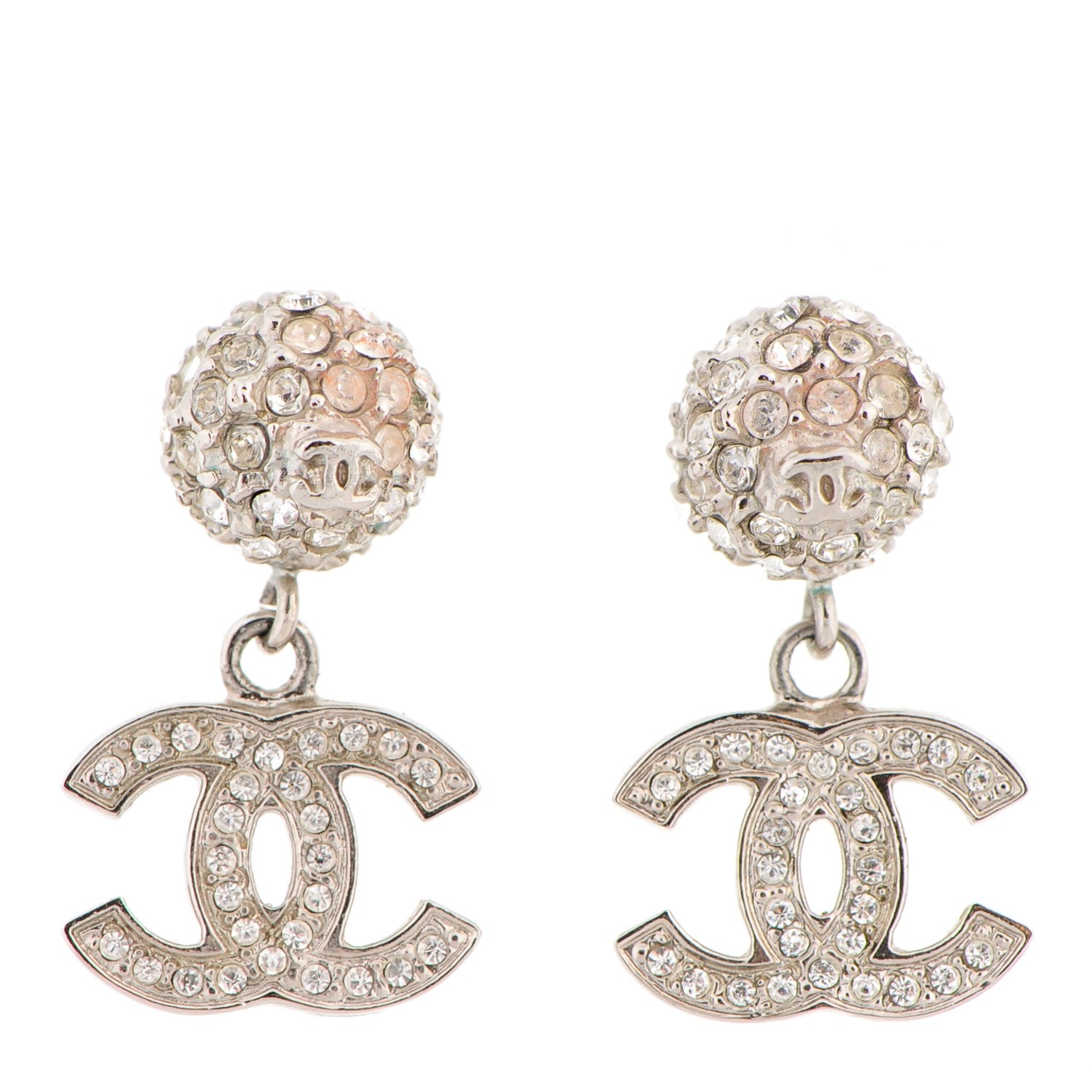 Chanel Crystal CC Drop Earrings Silver 1 of 4