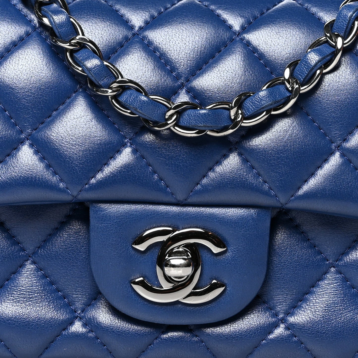 Lambskin Quilted Mini Rectangular Flap Dark Blue
