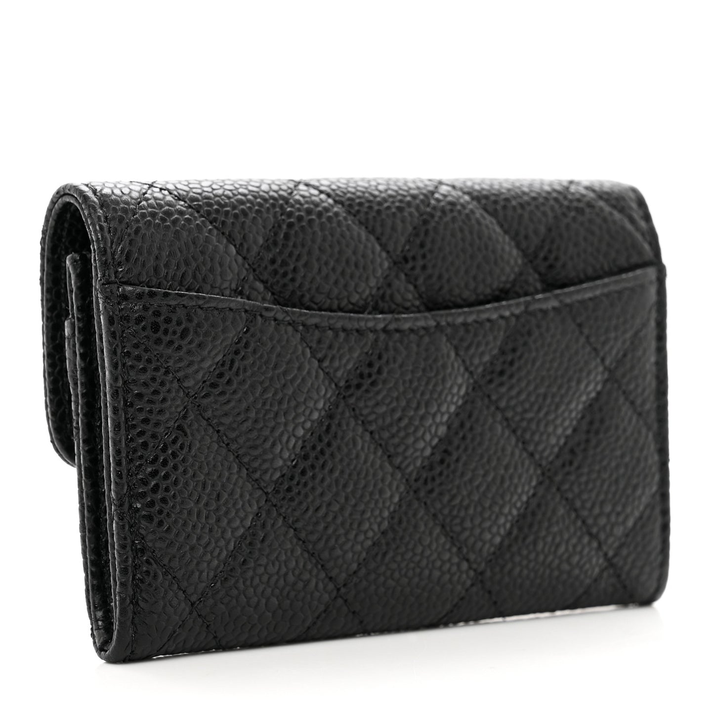 Caviar Quilted Flap Card Holder Wallet Black