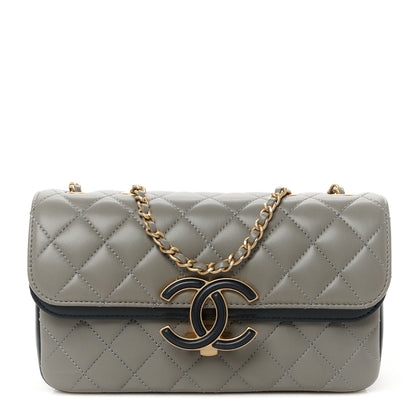 Chanel Lambskin Quilted Small CC Chic Flap Grey Dark Navy 1 of 12
