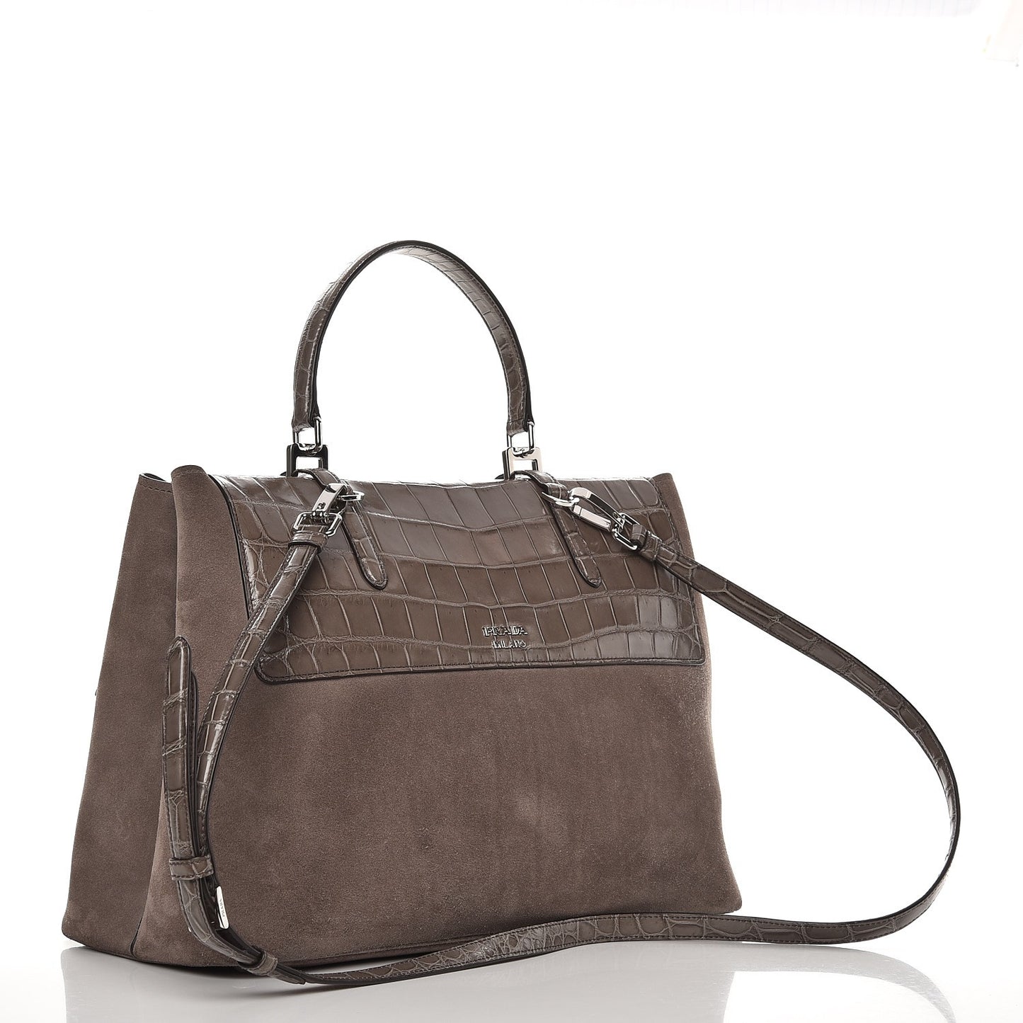 Scamosciato Suede Crocodile Large Convertible Top Handle Tote Grigio