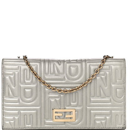 Fendi Metallic Nappa Logo Embossed Long Wallet On Chain Silver 11 of 26