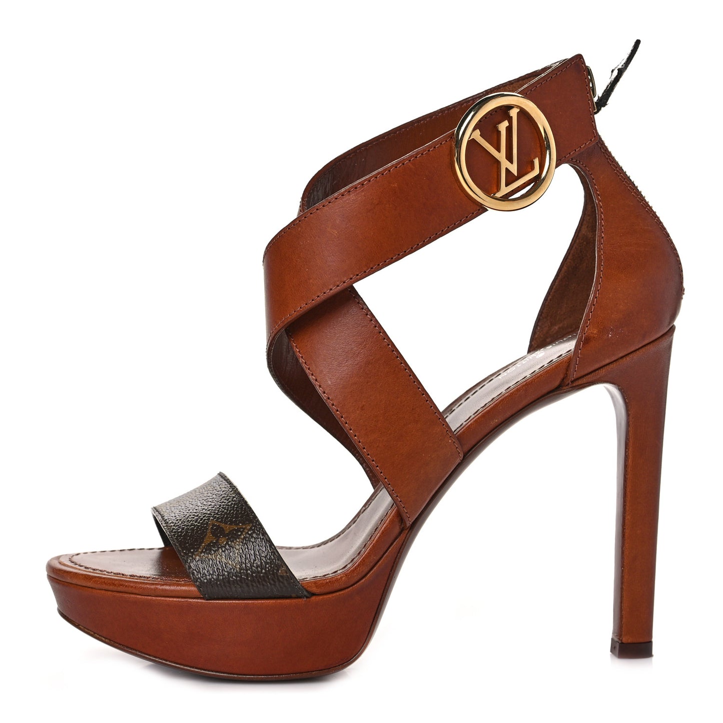 Calfskin Monogram Horizon Platform Sandals 39 Cognac Brown